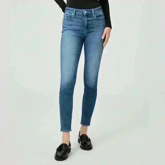 PAIGE Denim Jeans Hoxton Ankle Size 28 Medium Blue Frayed Hem Distressed - Picture 1 of 12